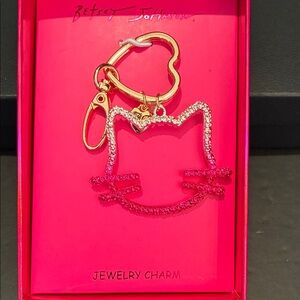 Betsey Johnson Silver and Pink Cat 🐈‍⬛ Outline Gold Keychain/Bag Charm